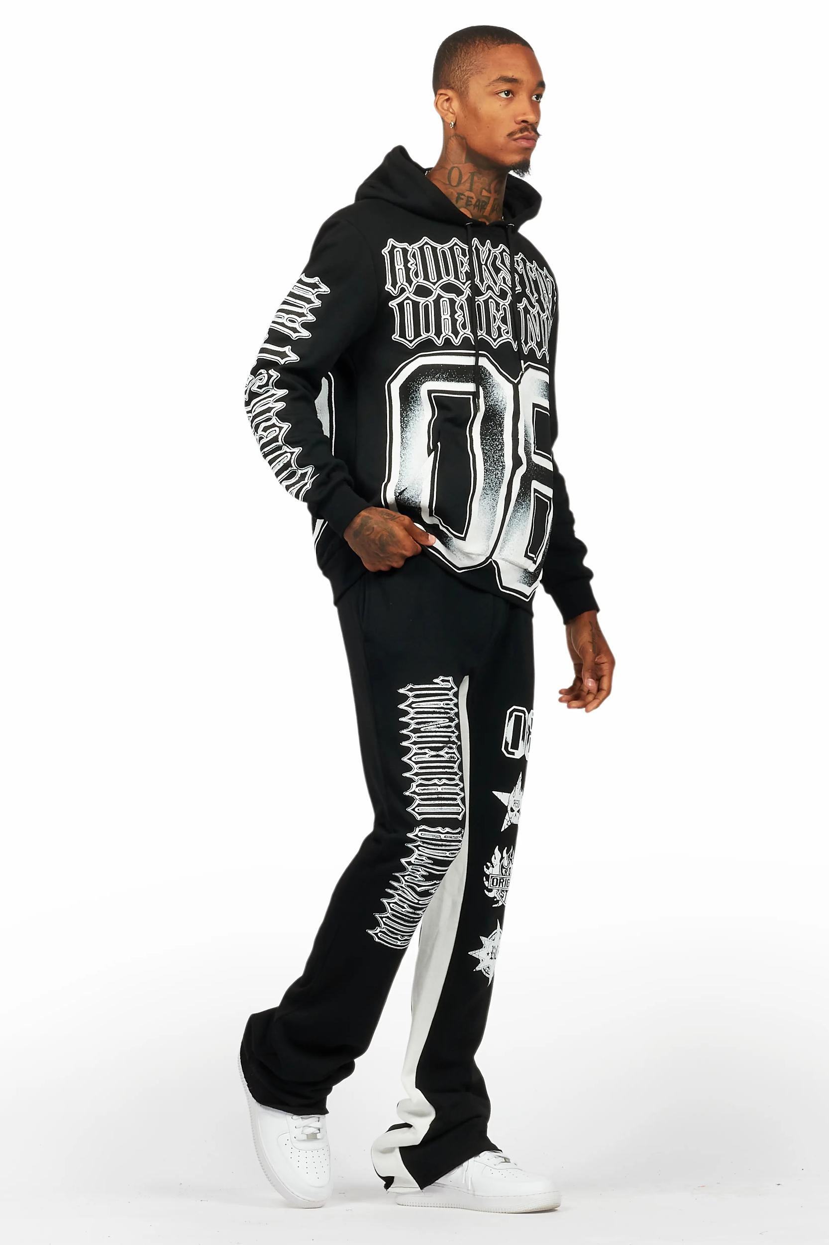 Alim Black/White Hoodie/Baggy Track Pant Set Male Product Image