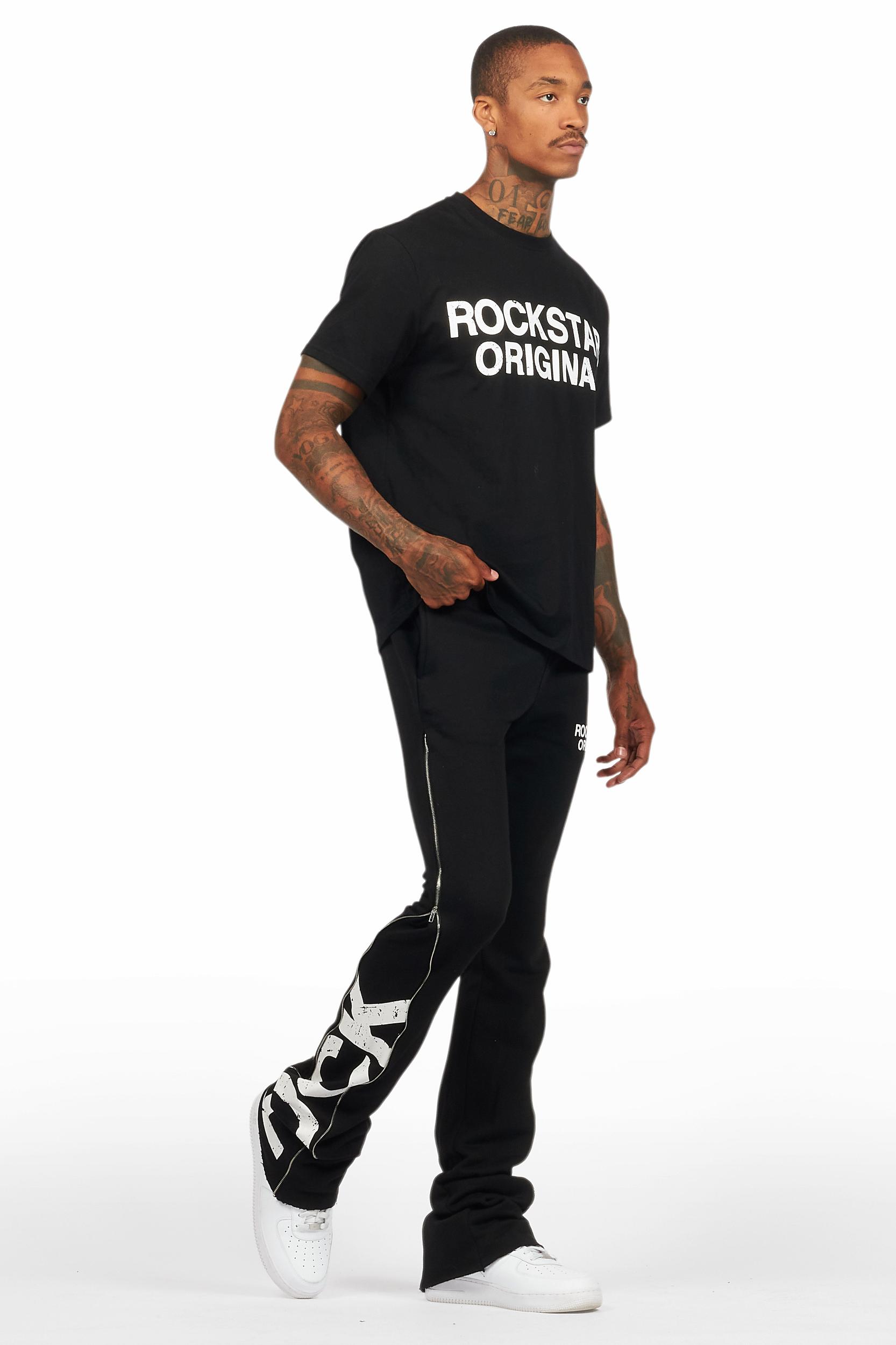 Deniska Black T-Shirt/Baggy Stacked Flare Track Set Male Product Image