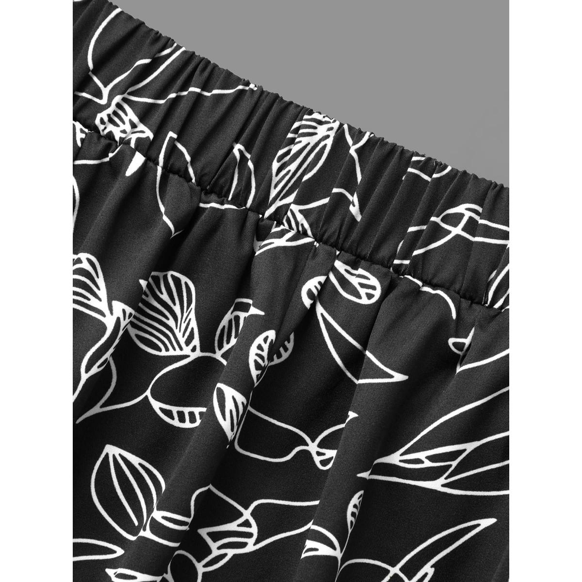 Plus Size Graffiti Print Elastic Waist Wide Leg Pants Women BlackFlower At the Office Wide Leg Mid Rise Office Pants BloomChic 26/4X Product Image