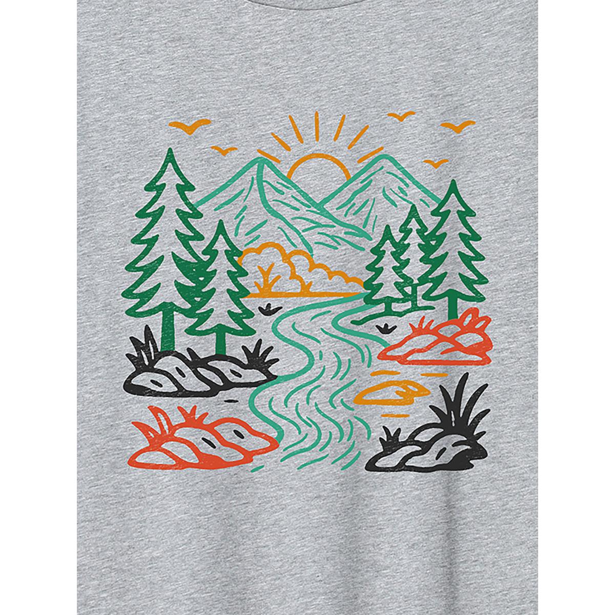 Plus Size Mountain View Print Round Neck T-Shirt Mediumgray Women Non Art&design Round Neck Casual T-shirts BloomChic 12/L Product Image