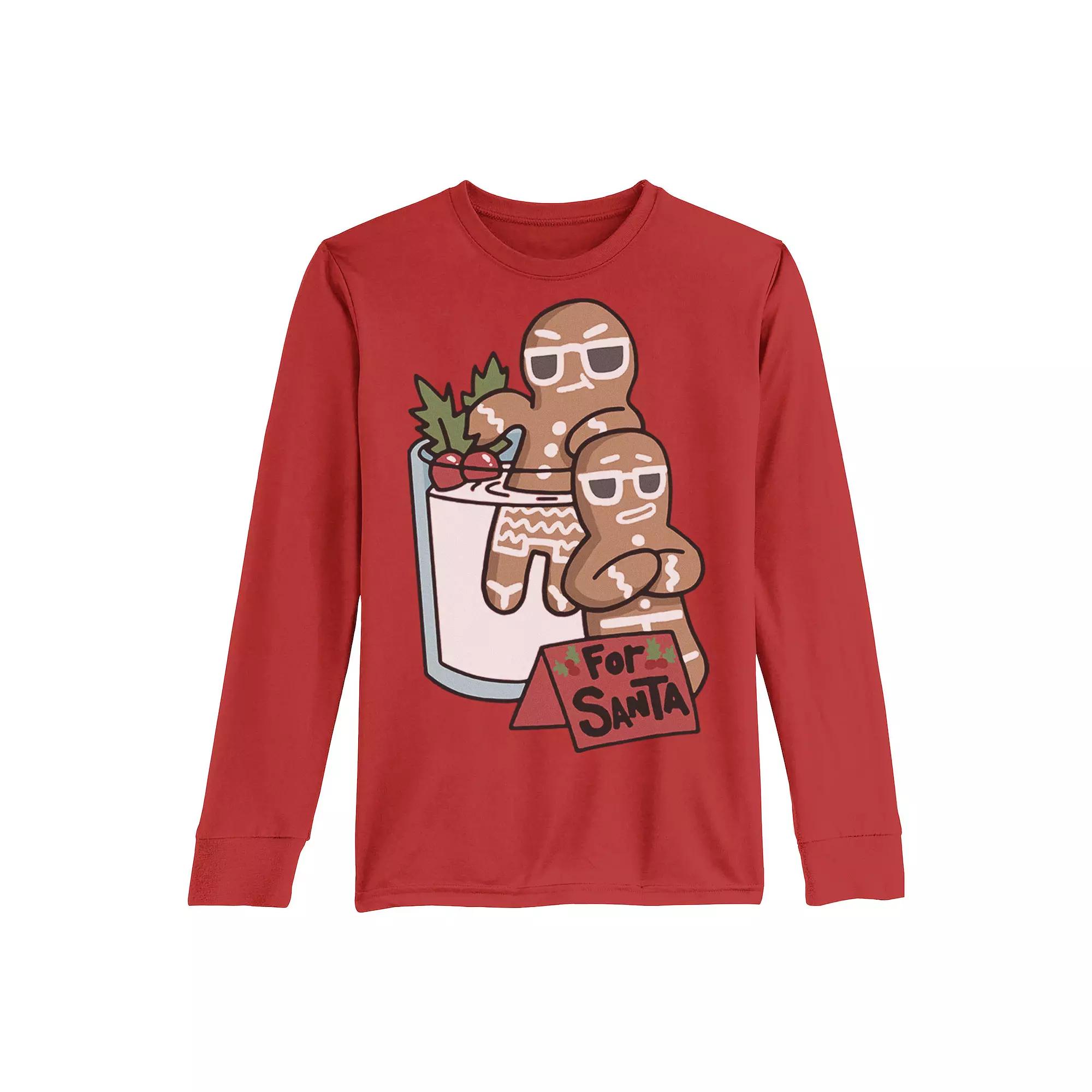 Boys 8-20 For Santa Gingerbread Men Milk Dip Chillin Long Sleeve Tee, Boy's, Size: XL, Red Product Image