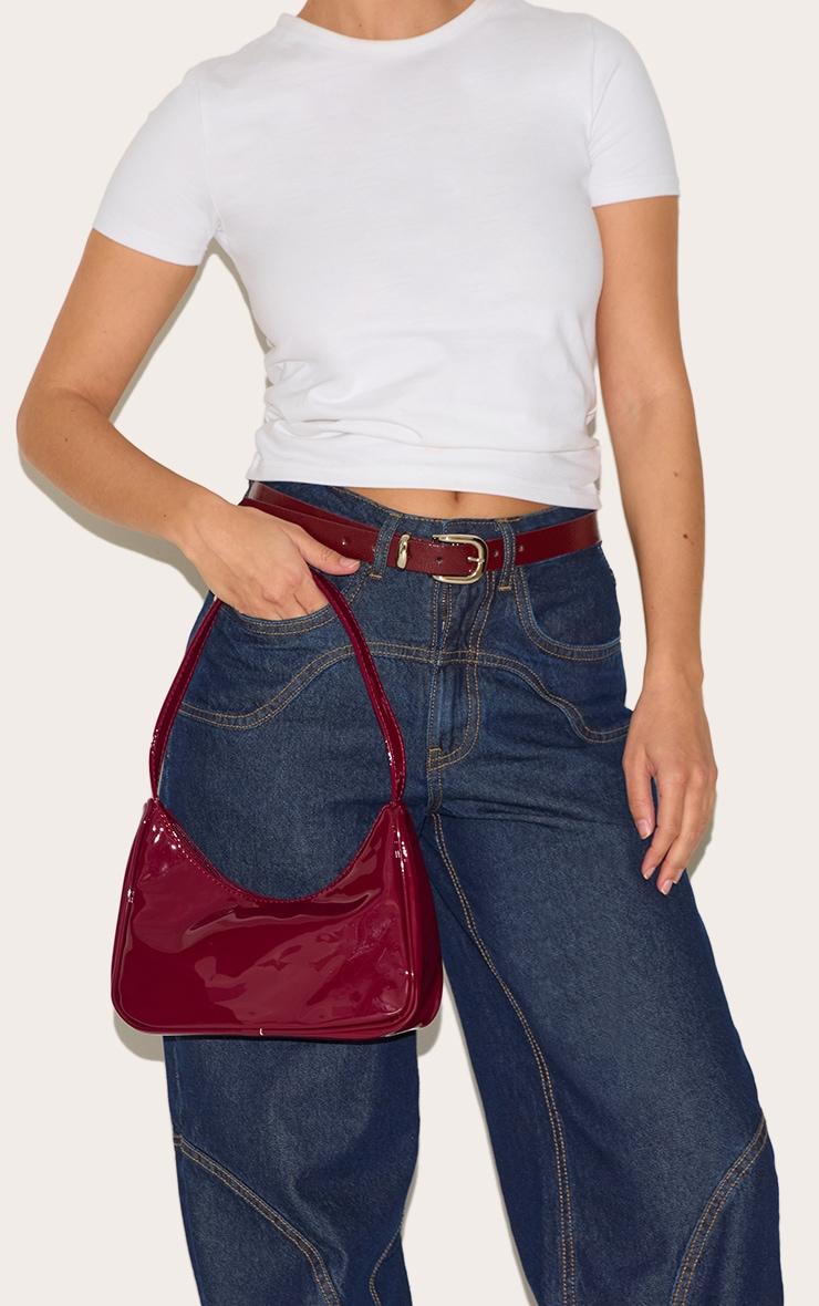 Burgundy Patent PU Basic Shoulder Bag Product Image
