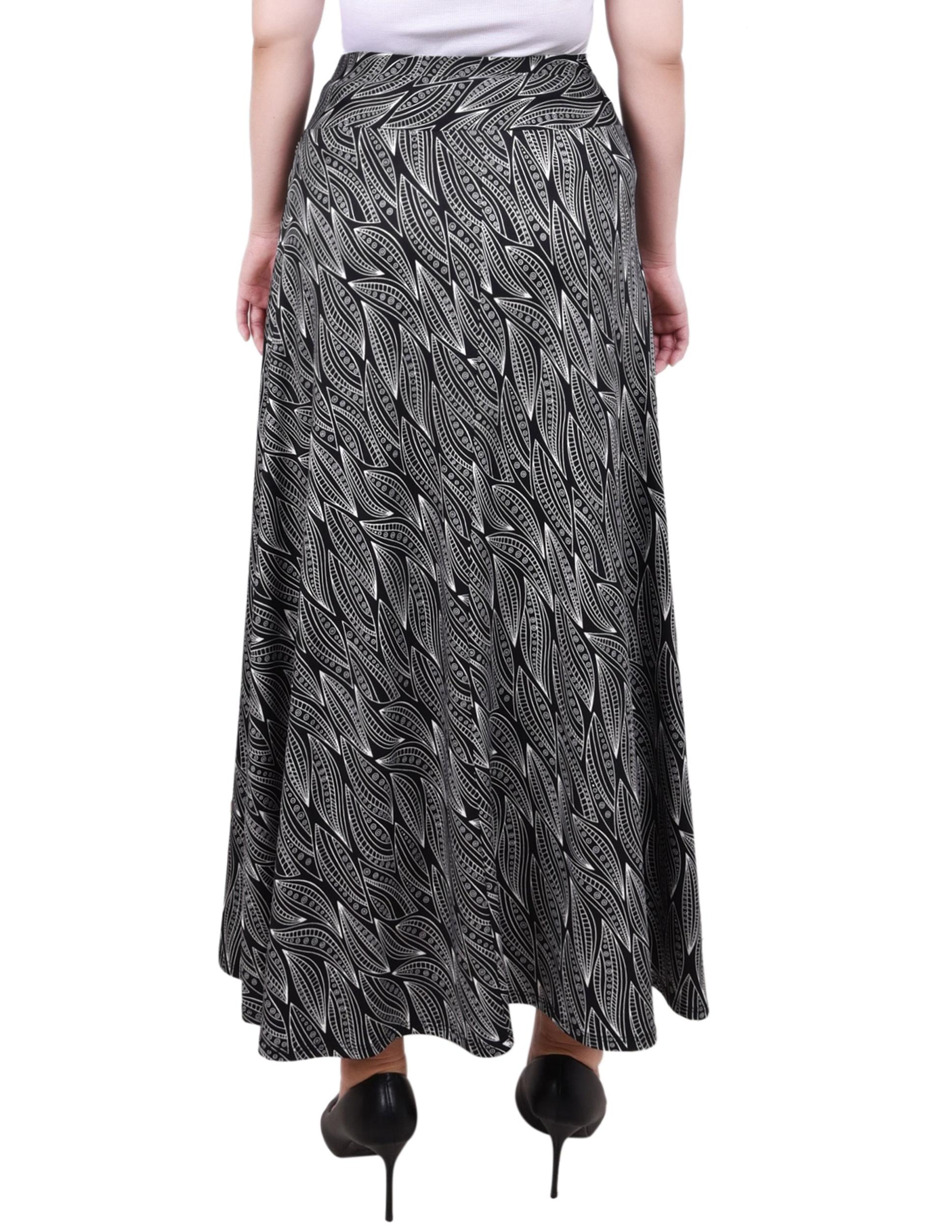 Black White Light Leaves Maxi Skirt With Sash Waist Tie - Petite Product Image