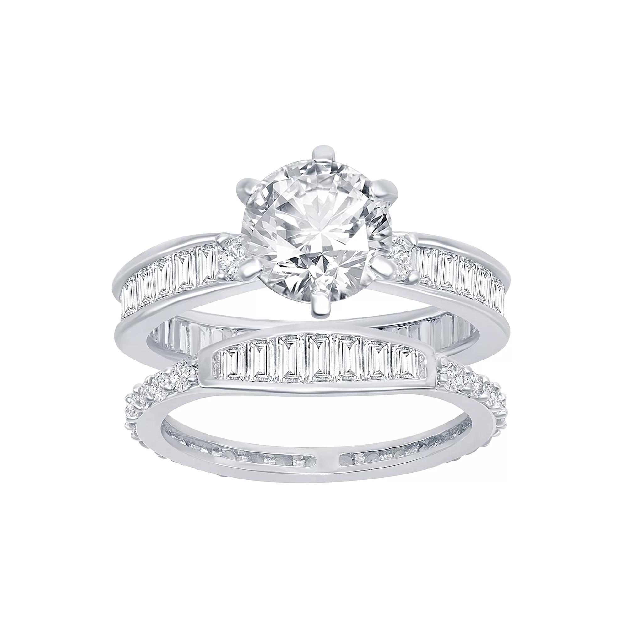 Argento Bella Sterling Silver Cubic Zirconia Baguette Engagement Ring Set, Women's,  Product Image