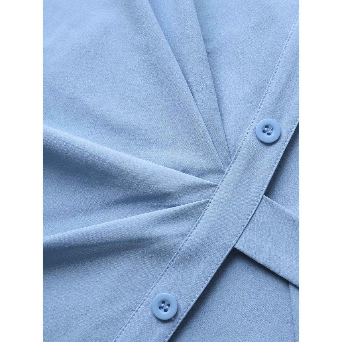 Plus Size Woven Knotted Solid Shirt Dress Stone Women Shirt collar Short sleeve Curvy BloomChic 10/M Product Image