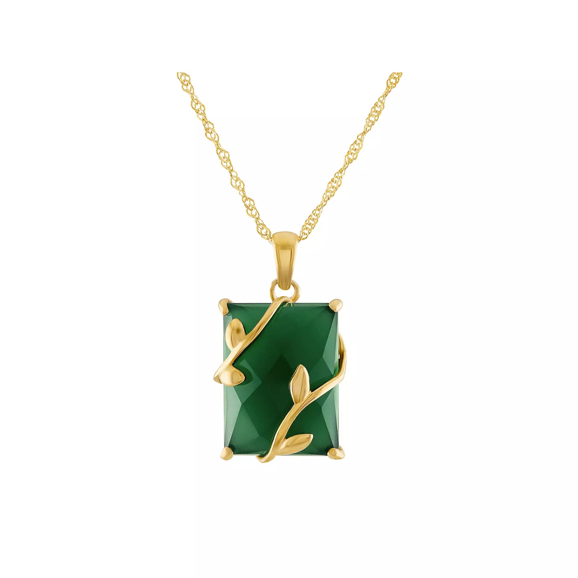 Designs by Gioelli 14k Gold Over Sterling Silver Green Chalcedony Pendant Necklace, Women's, Gold Tone Product Image