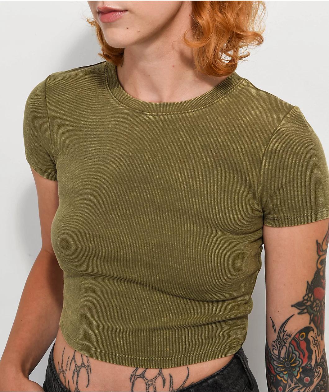 Ninth Hall Fundamentals Shawnie Olive Wash Fitted Crop T-Shirt Product Image