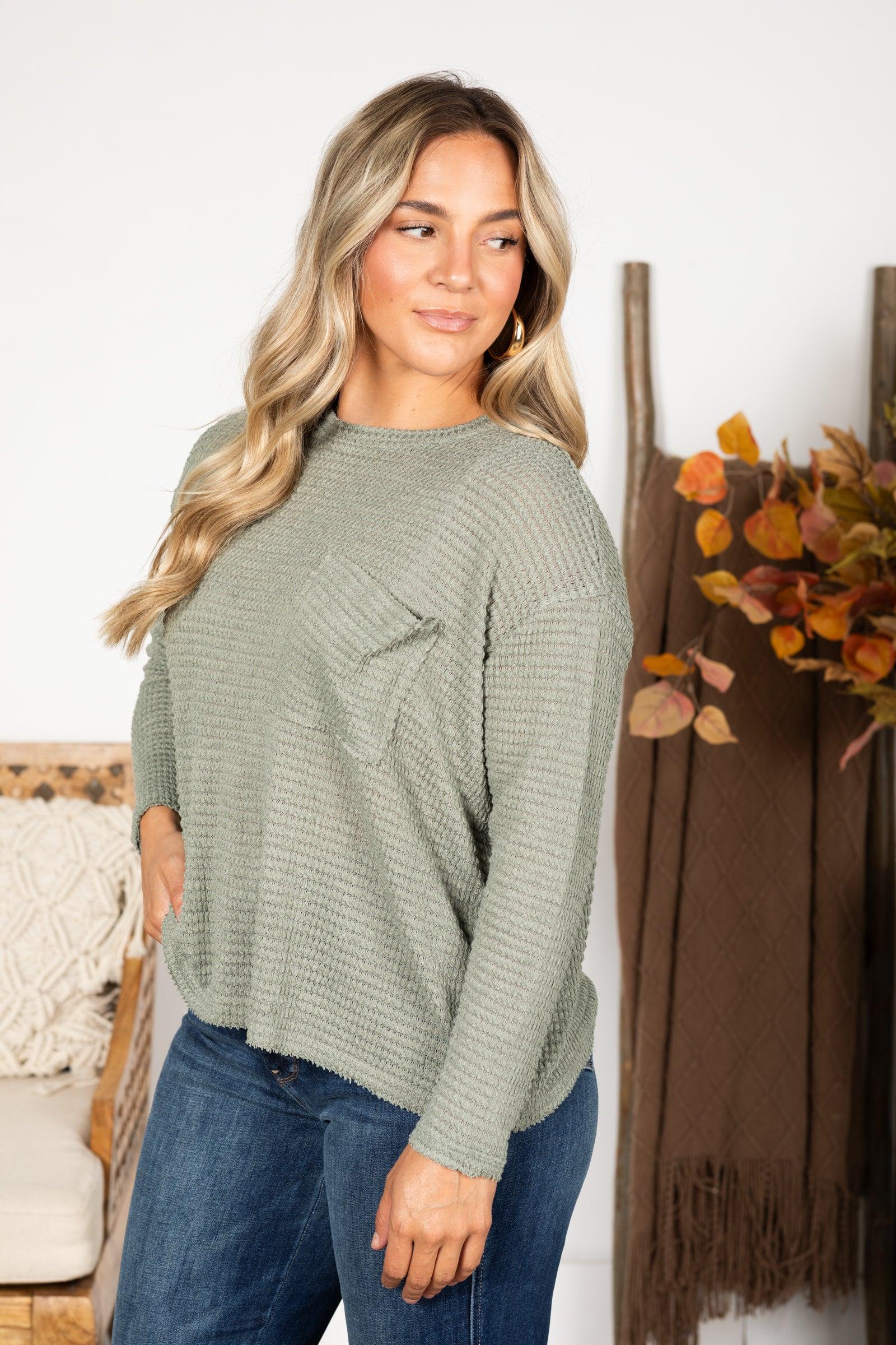 Waffle Knit Sweater With Pocket Product Image