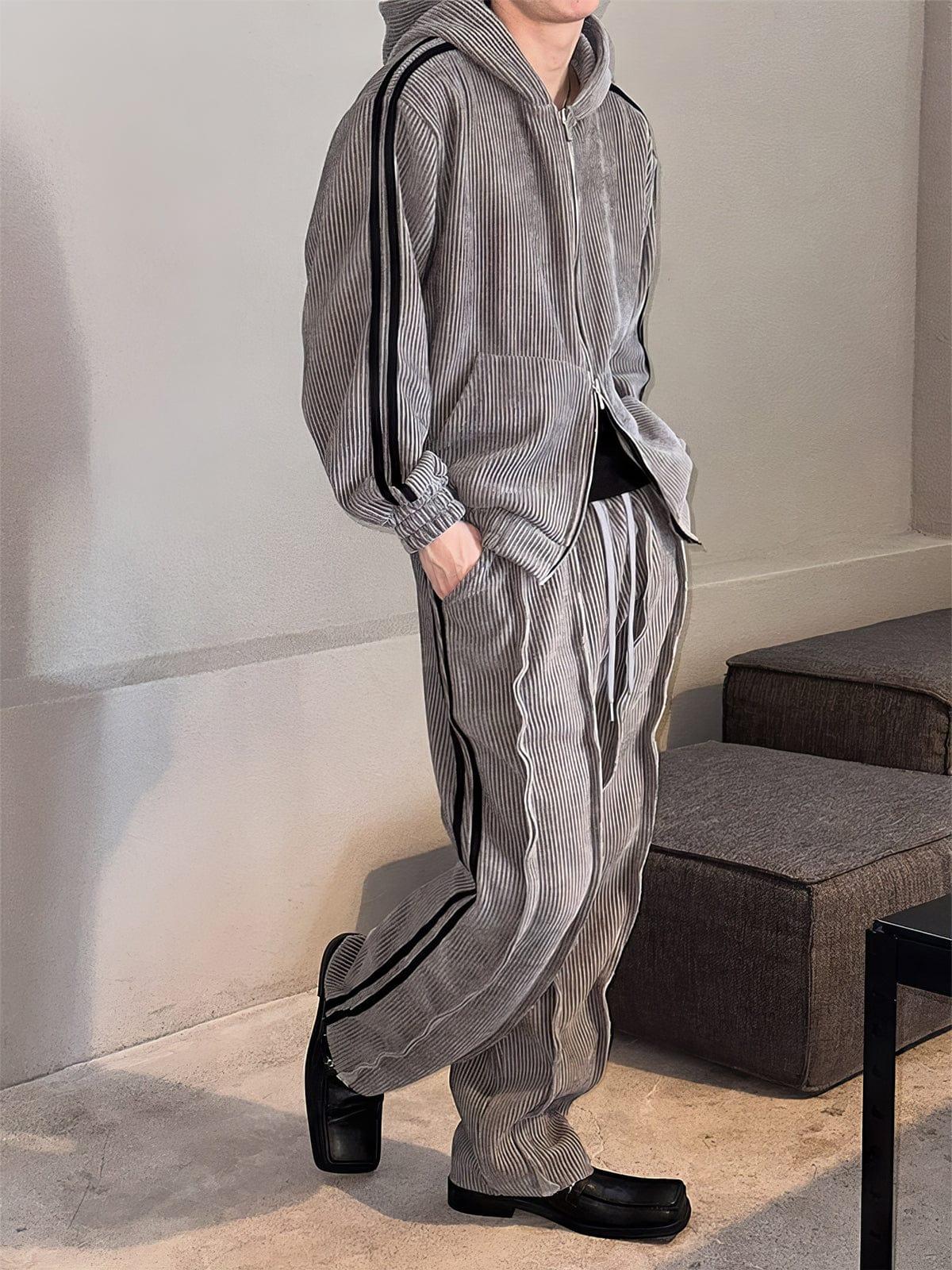 RT No. 12601 KNIT STRIPED ZIP-UP HOODIE & STRAIGHT PANTS Product Image