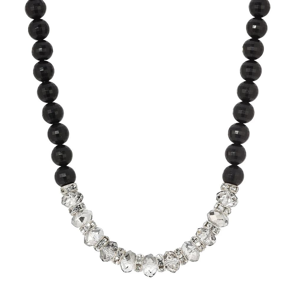 1928 Silver Tone Crystal Glass & Black Bead Necklace, Womens, White Product Image