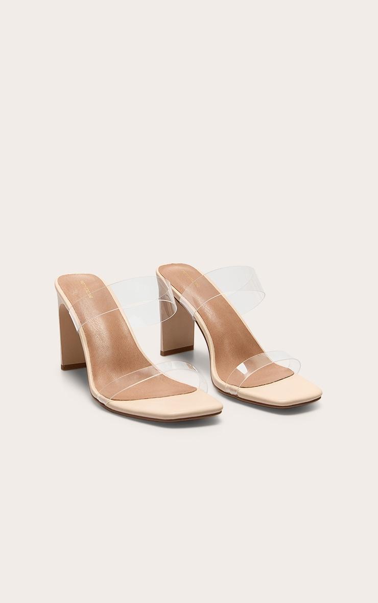 Nude Pu Square Toe Perspex Straps High Thin Block Heeled Mules Product Image