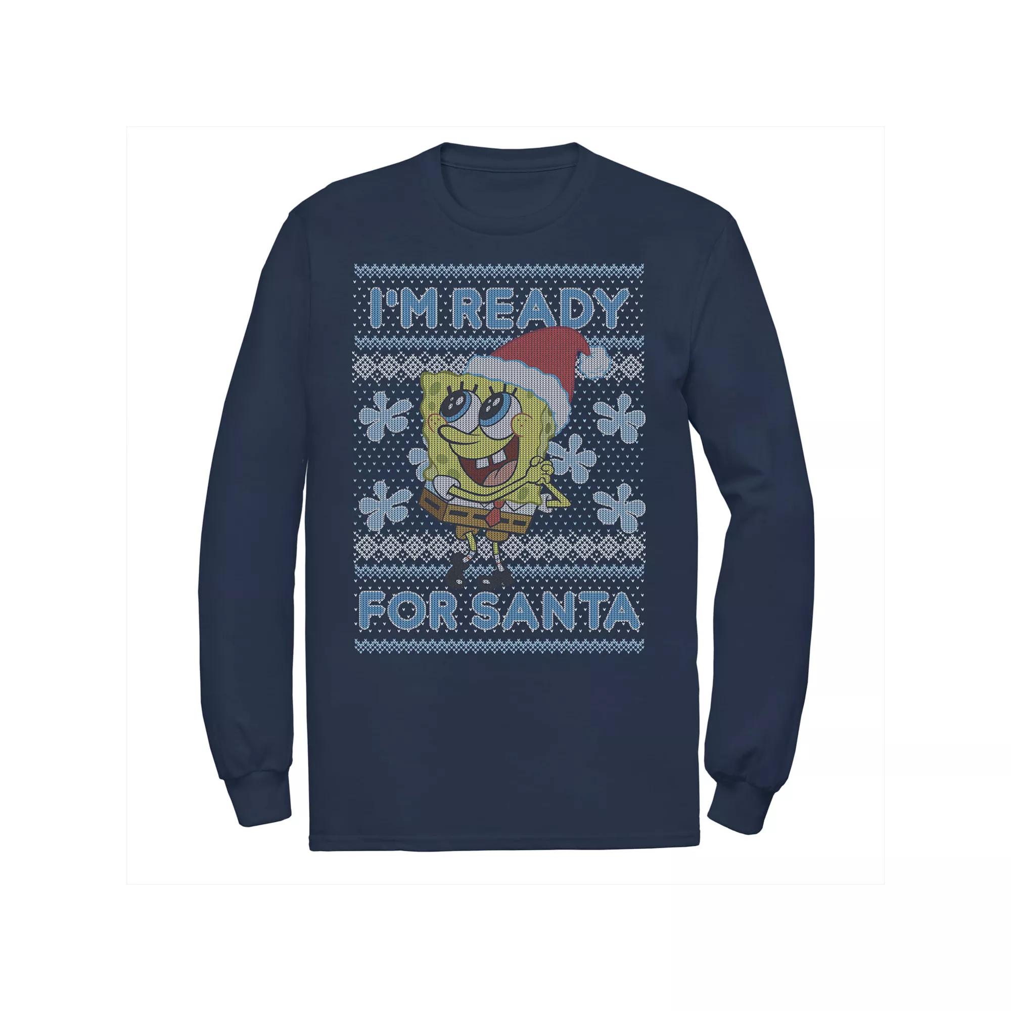 Men's Nickelodeon SpongeBob SquarePants I'm Ready For Santa Ugly Christmas Long Sleeve Graphic Tee, Size: Small, Black Product Image