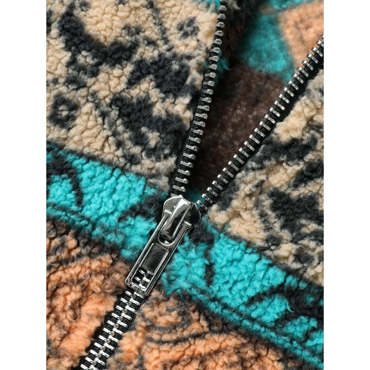 Plus Size Holiday Zipper Collared Jacket Women Multicolor Contrast Loose Slanted pocket Everyday Jackets BloomChic 14-16/1X Product Image