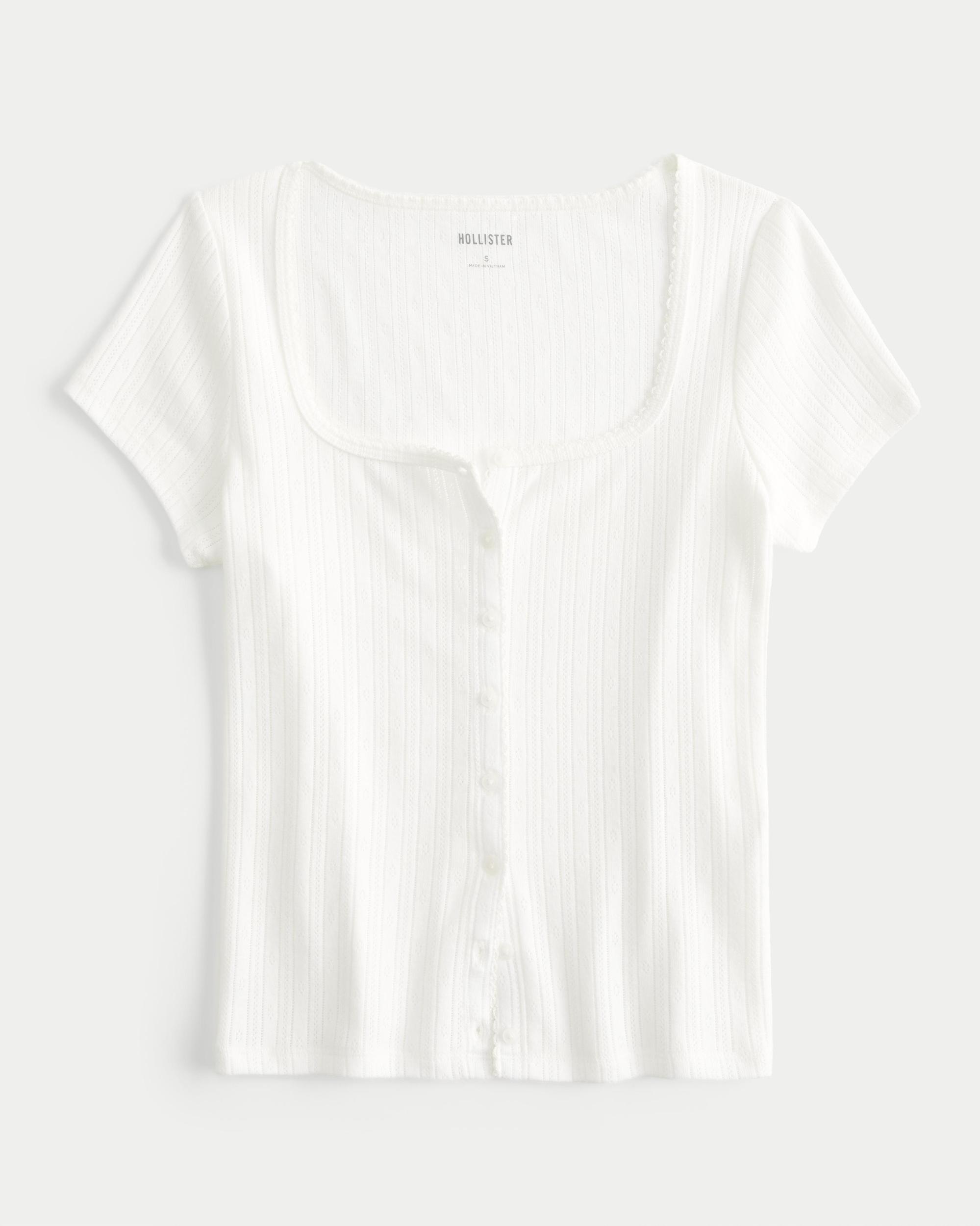 Short-Sleeve Button-Through Pointelle Top Product Image