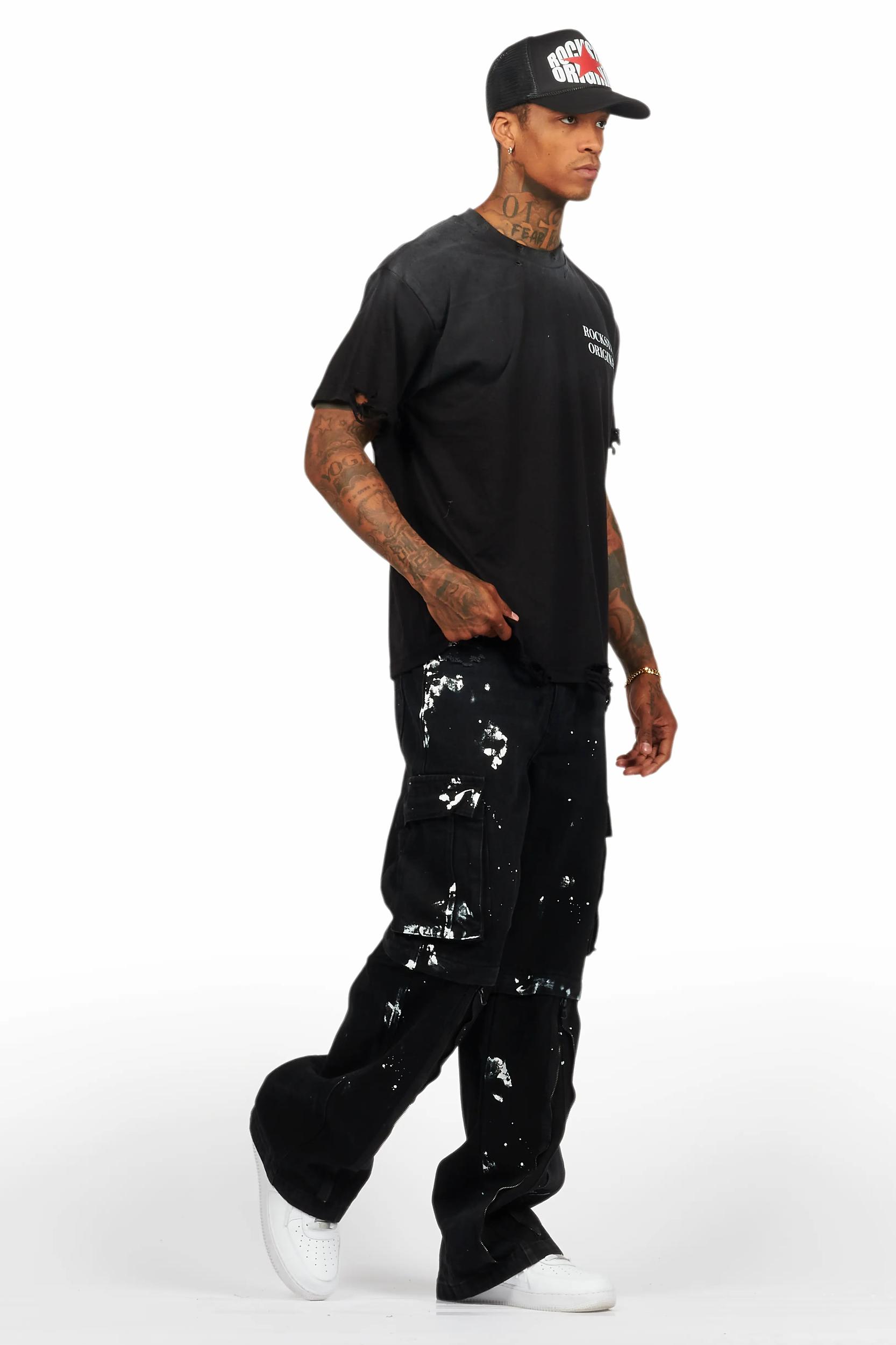 Drako Black Oversized Graphic T-Shirt Male Product Image
