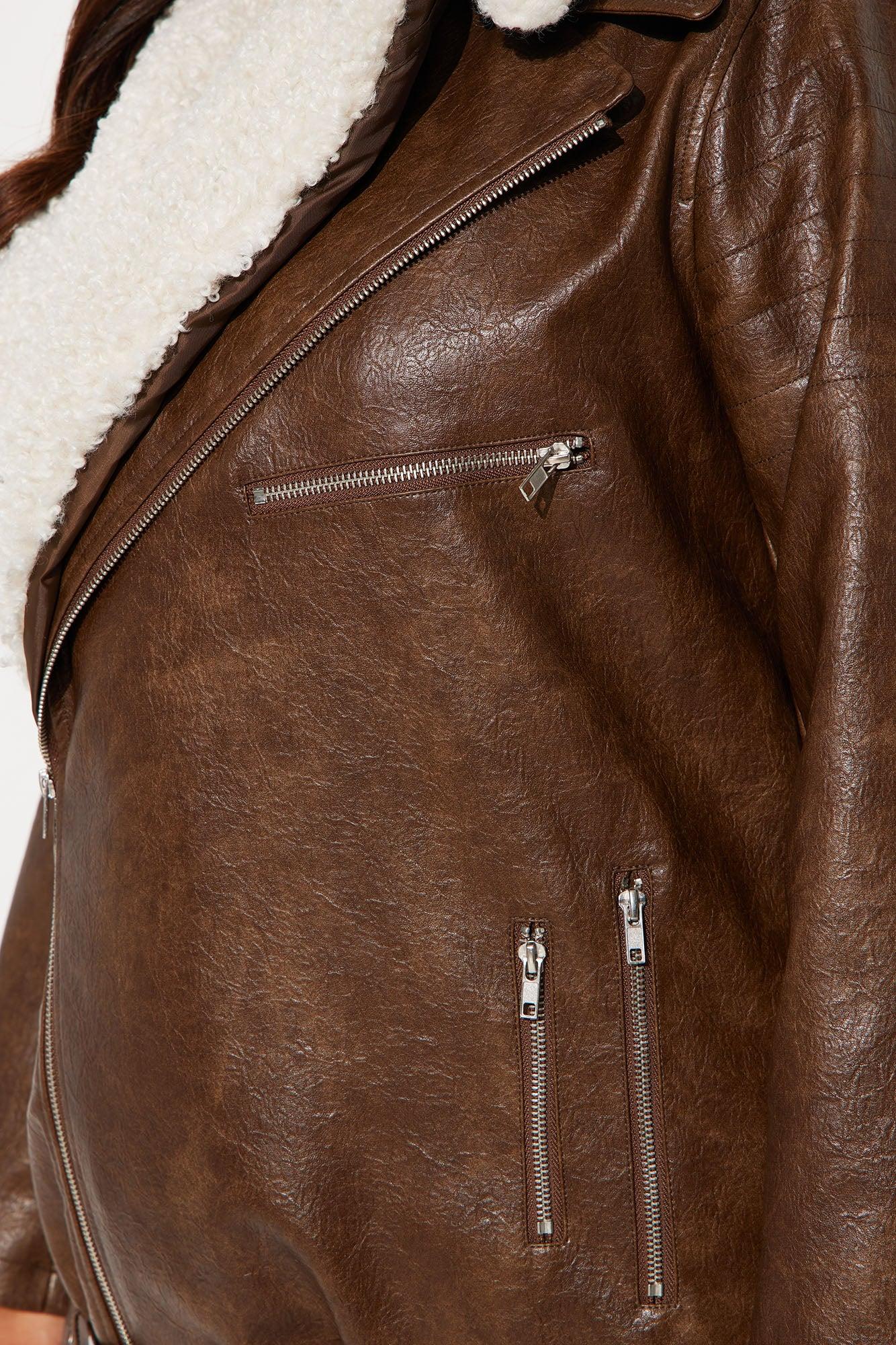 Bet On It Oversized Washed Moto Jacket - Brown Female Product Image