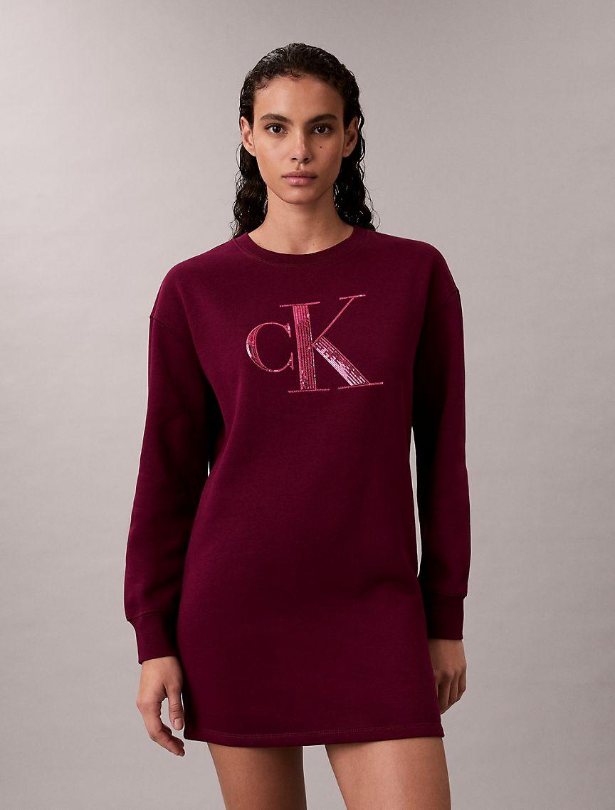 Fleece Sequin Monogram Mini Sweatshirt Dress Product Image