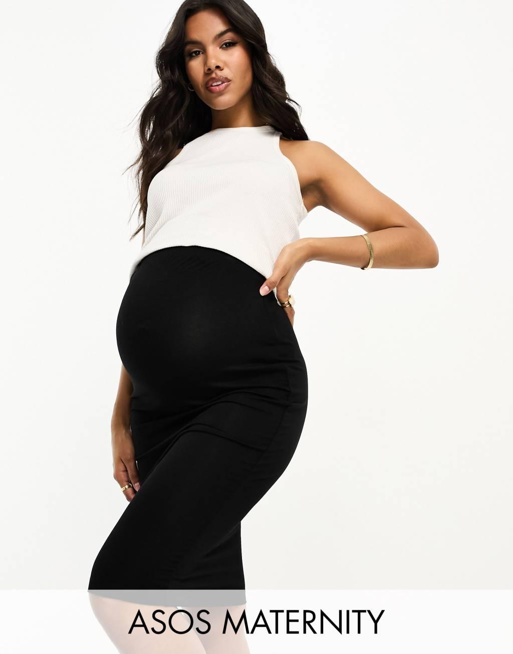 ASOS DESIGN Maternity jersey midi pencil skirt in black Product Image