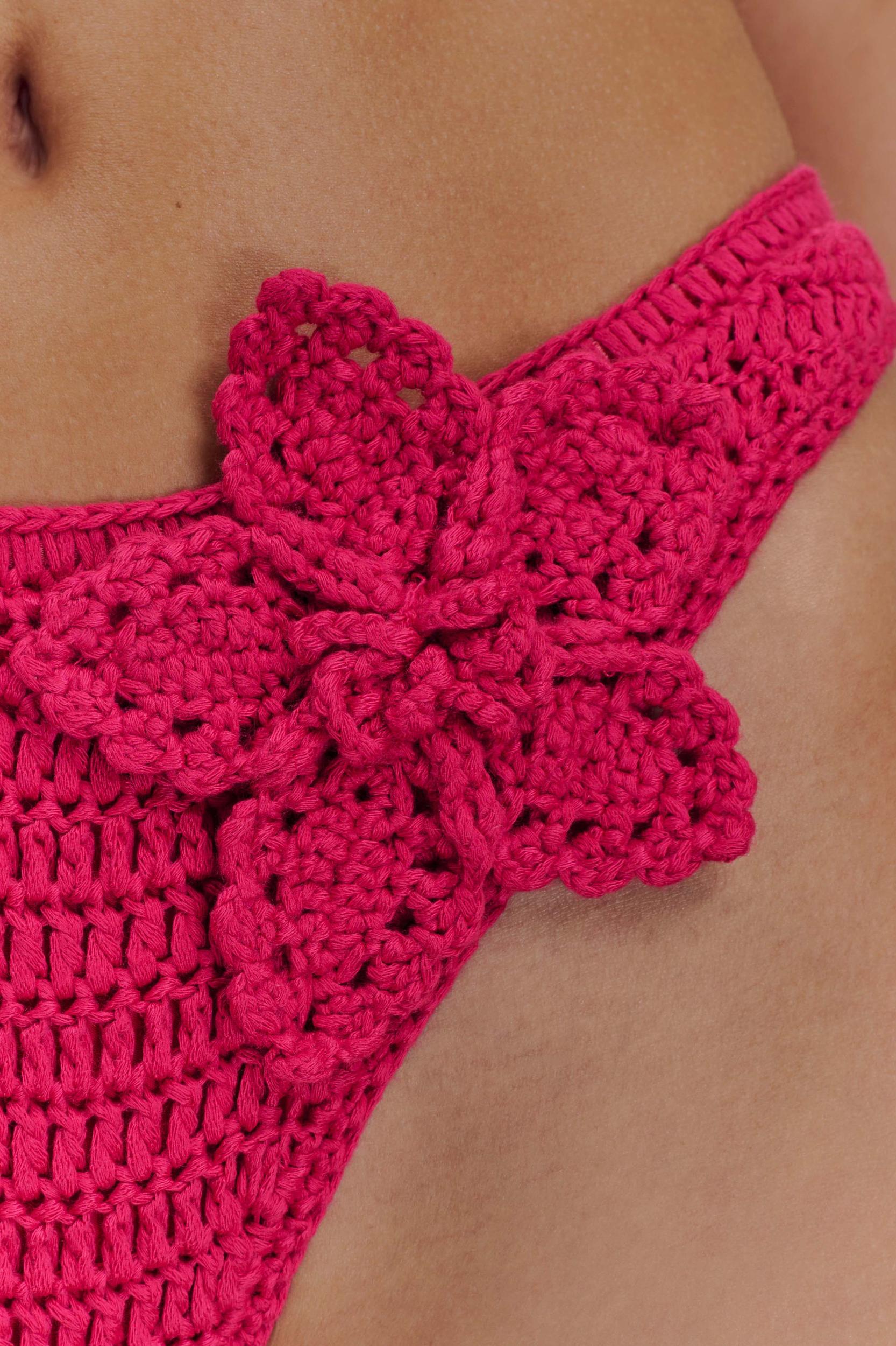 Skye Floral Crochet Tie Up Bikini Bottom - Pink Cherry Product Image