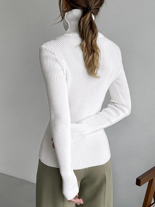 Solid High Neck Slim Knit Sweater Product Image