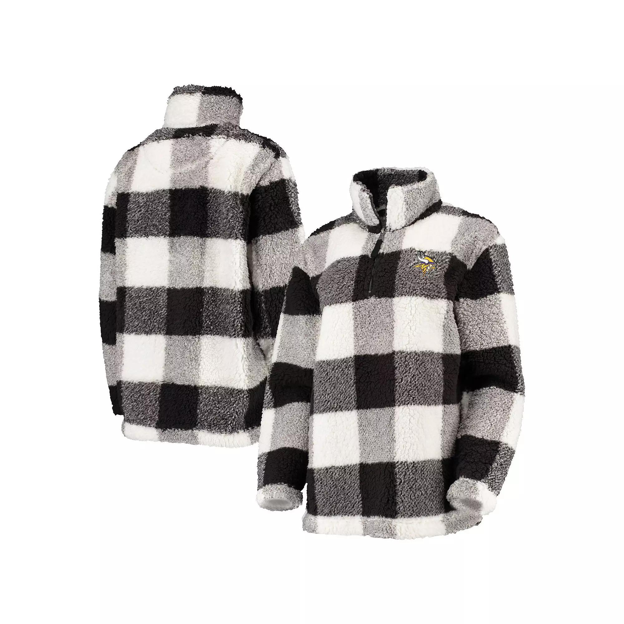 Women's G-III 4Her by Carl Banks Black Minnesota Vikings Sherpa Plaid Quarter-Zip Jacket, Size: XS Product Image