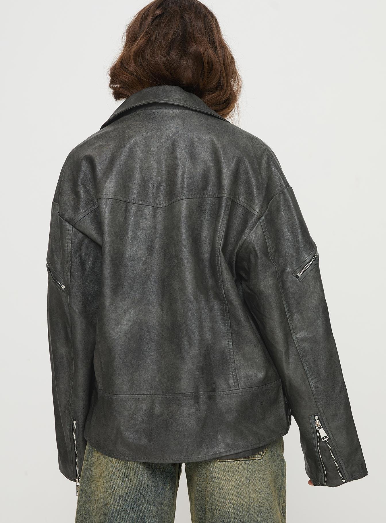 Magnets Faux Leather Jacket Washed Charcoal Product Image
