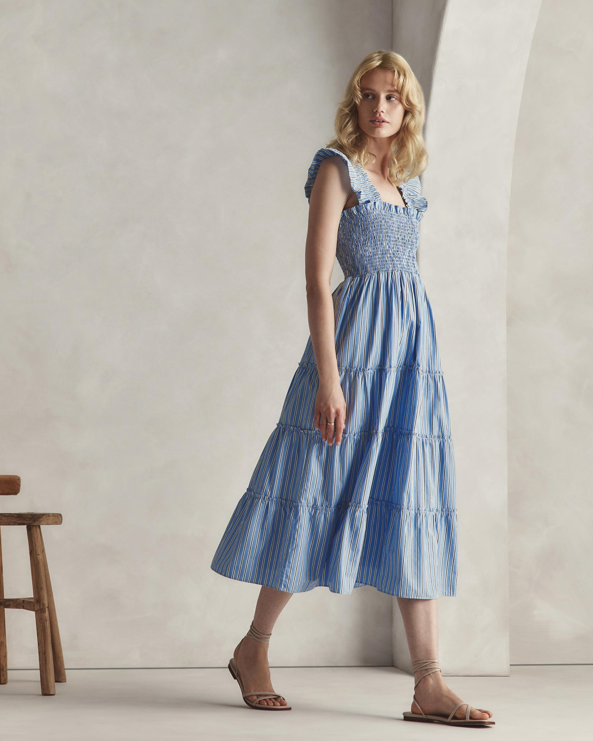 Quince | Women's Poplin Smocked Midi Dress Organic Cotton Product Image