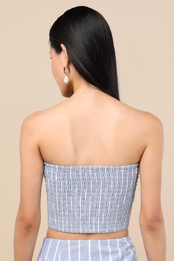 Solana Blue Striped Strapless Button-Front Top Product Image