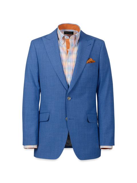 Wool Stretch Bengaline Peak Lapel Suit Jacket - French Blue Product Image