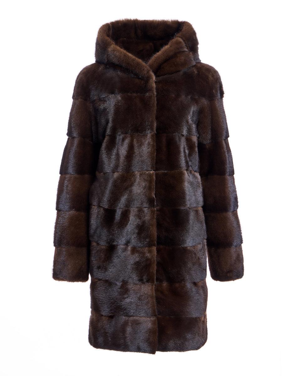 Horizontal Hooded Mink Coat Product Image