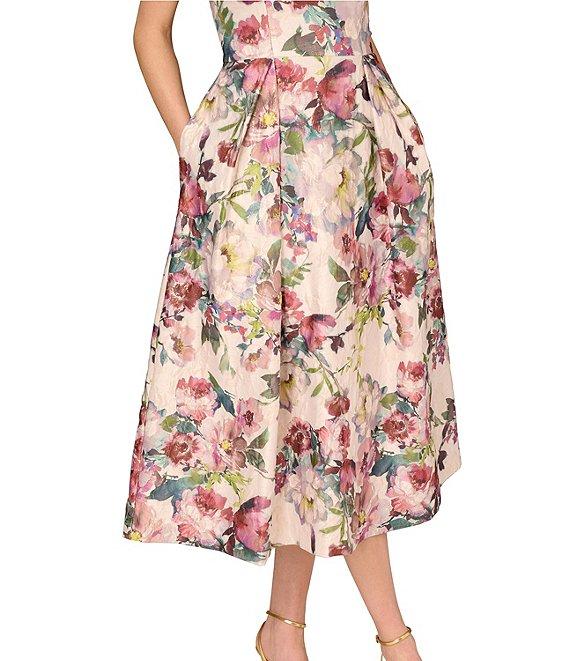 Aidan Mattox Strapless Floral Print Jacquard Fit & Flare Midi Dress Product Image