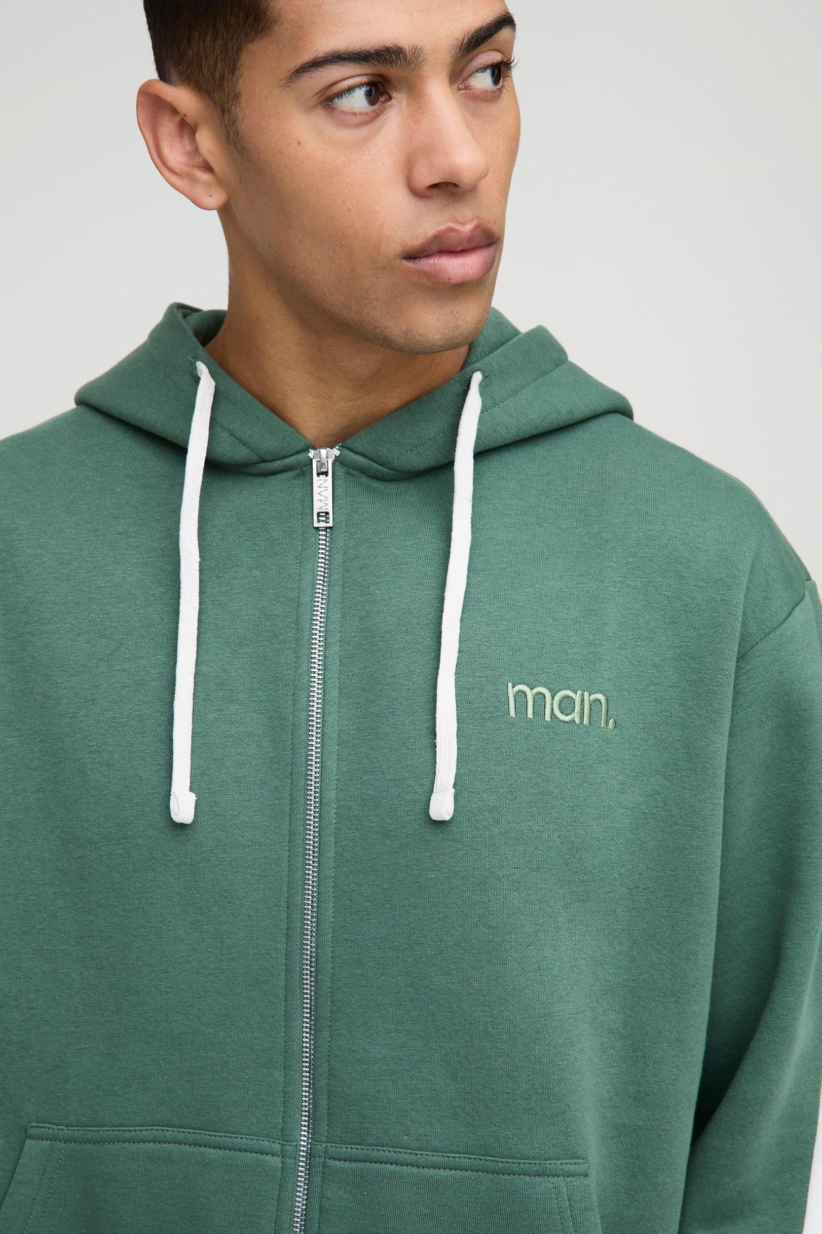 Oversized Man Colour Block Short Zip Hooded Tracksuit | boohooMAN USA Product Image