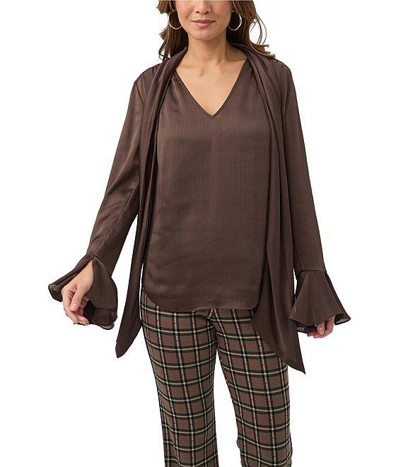 Trina Turk Alora Georgette Tie V-Neck Long Bell Sleeve Blouse Product Image