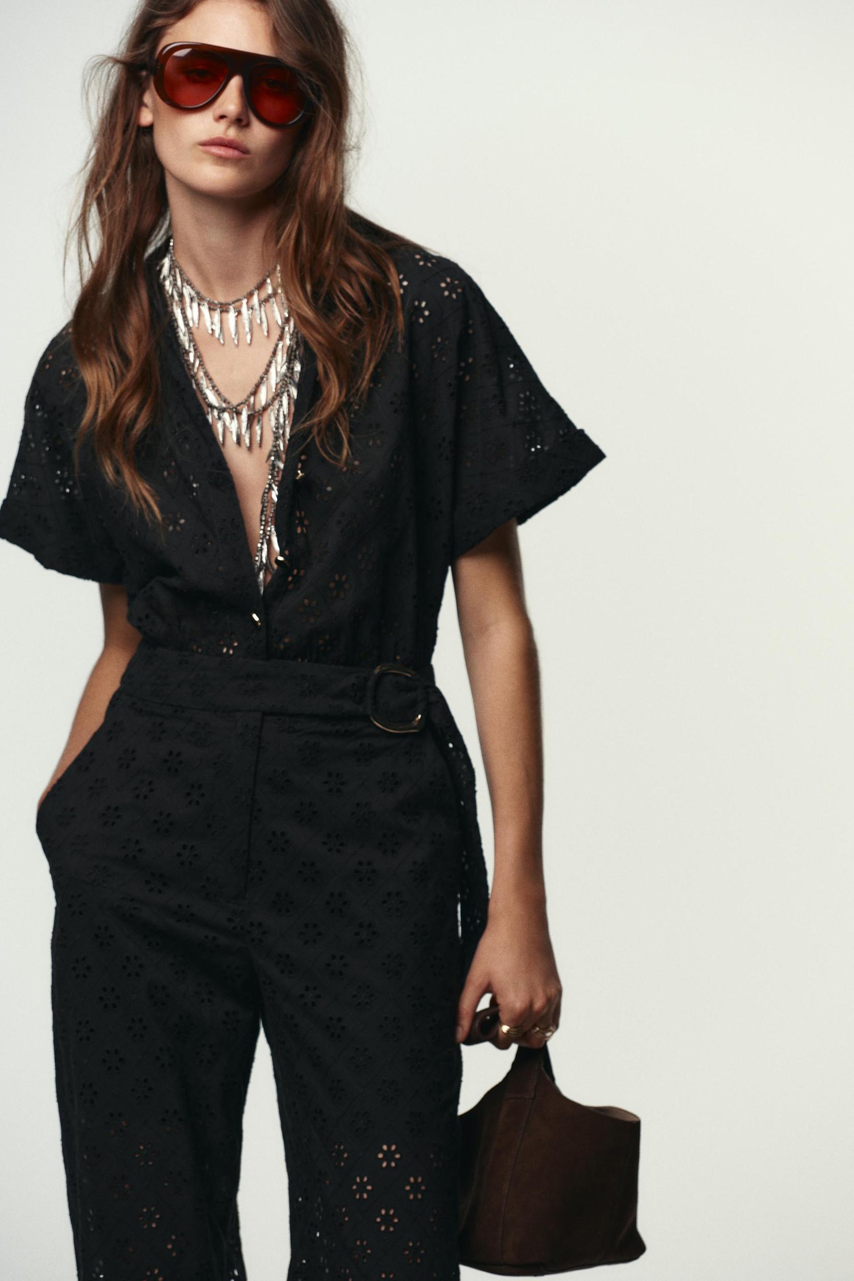 EMBROIDERED EYELET BUCKLE JUMPSUIT Product Image