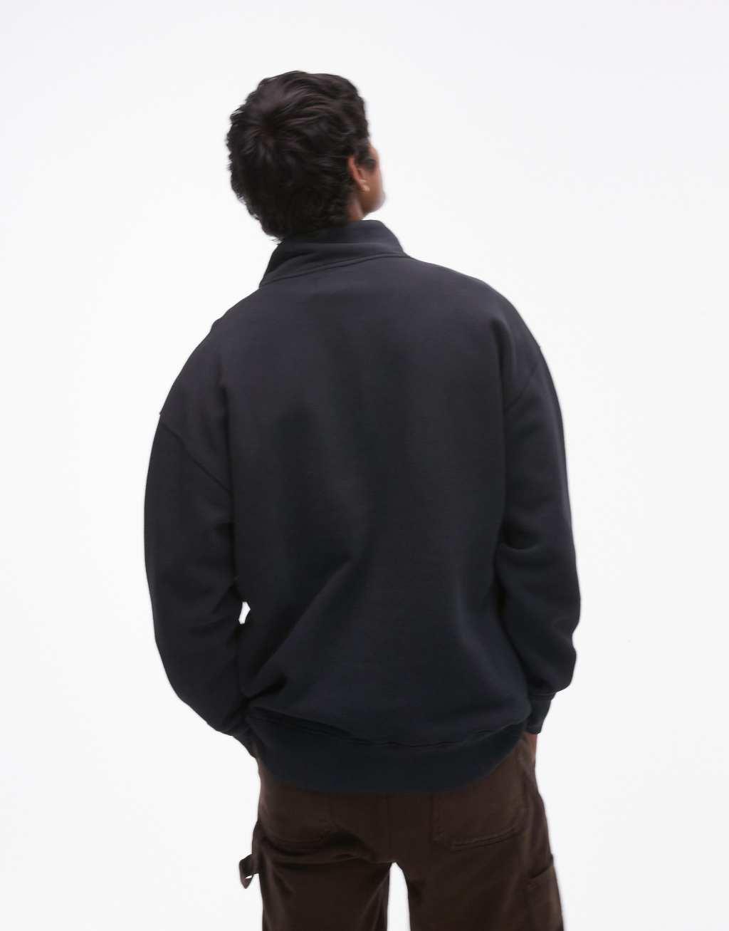 Topman washed 1/4 zip sweatshirt in black Product Image