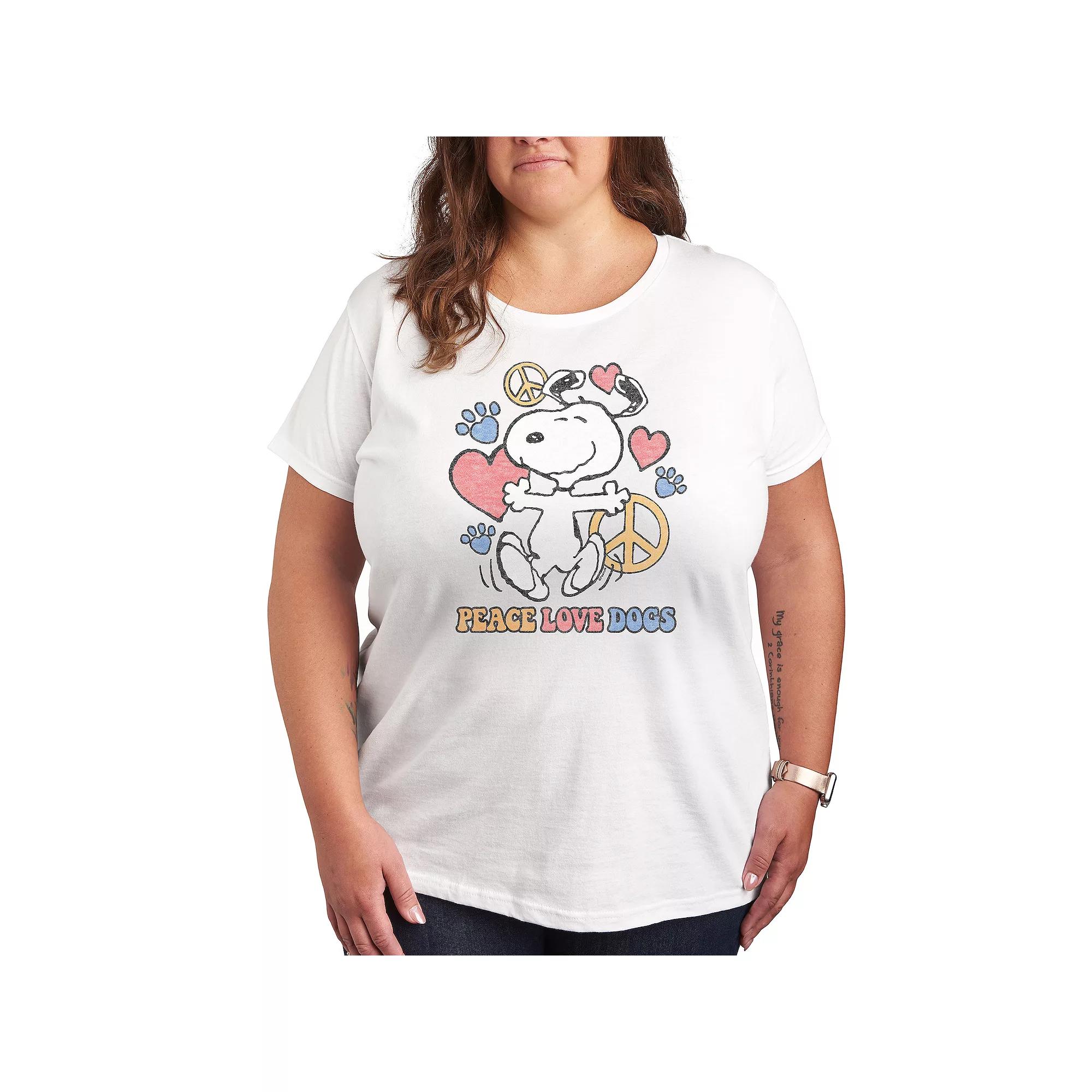 Plus Peanuts Snoopy Peace Love Dogs Graphic Tee, Women's,  Product Image