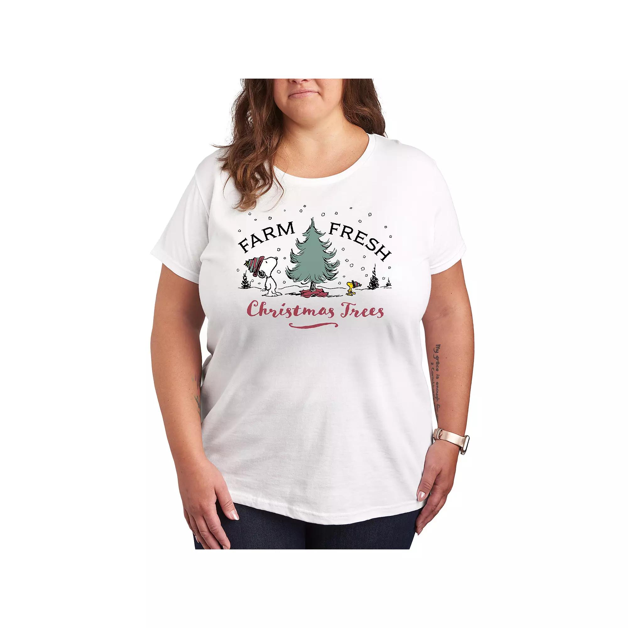 Plus Size Peanuts Farm Fresh Trees Graphic Tee, Women's, Size: 3XL, White Product Image