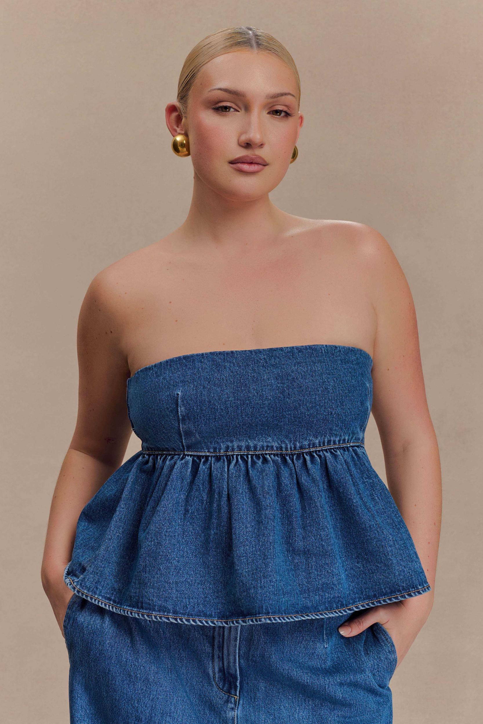 Pauline Strapless Denim Top - 90'S Blue Product Image