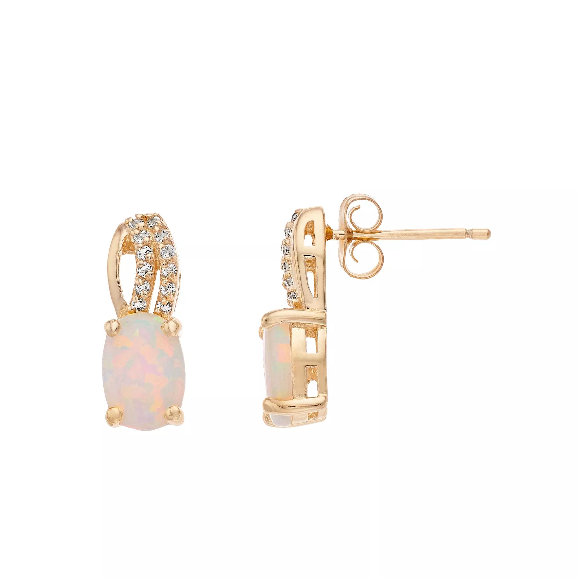 Gemminded Gold Over Silver Lab-Created Opal Drop Earrings, Women's, Gold Tone Product Image