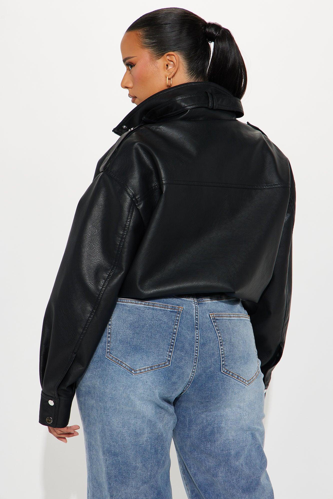 Don't Be Jaded Faux Leather Oversized Jacket - Black Female Product Image
