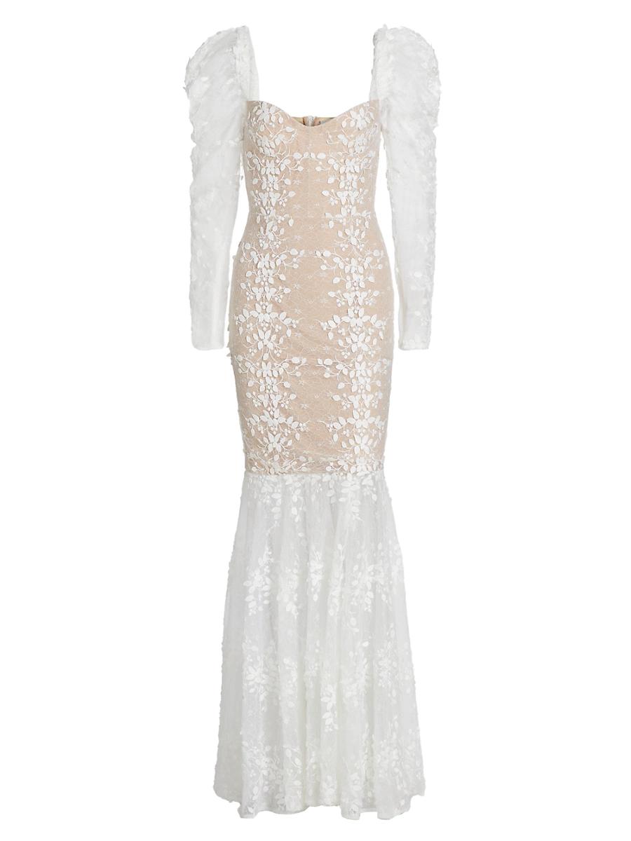 Womens Megan Appliqud Lace Long-Sleeve Bridal Gown Product Image