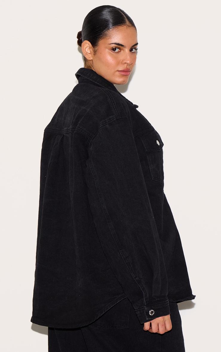 Plus Washed Black Long Sleeve Denim Shirt Product Image