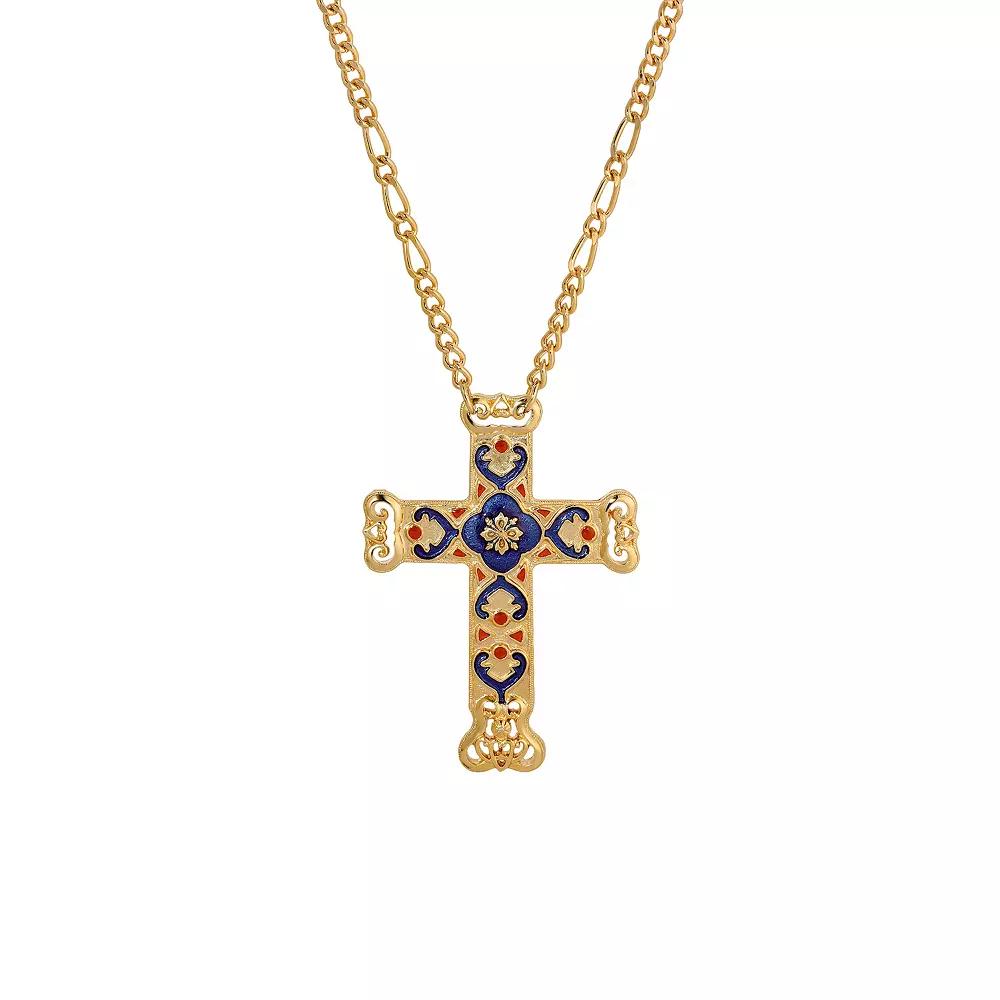 Symbols of Faith Enamel Blue & Red Cross Pendant Necklace, Womens, Silver Blue Product Image