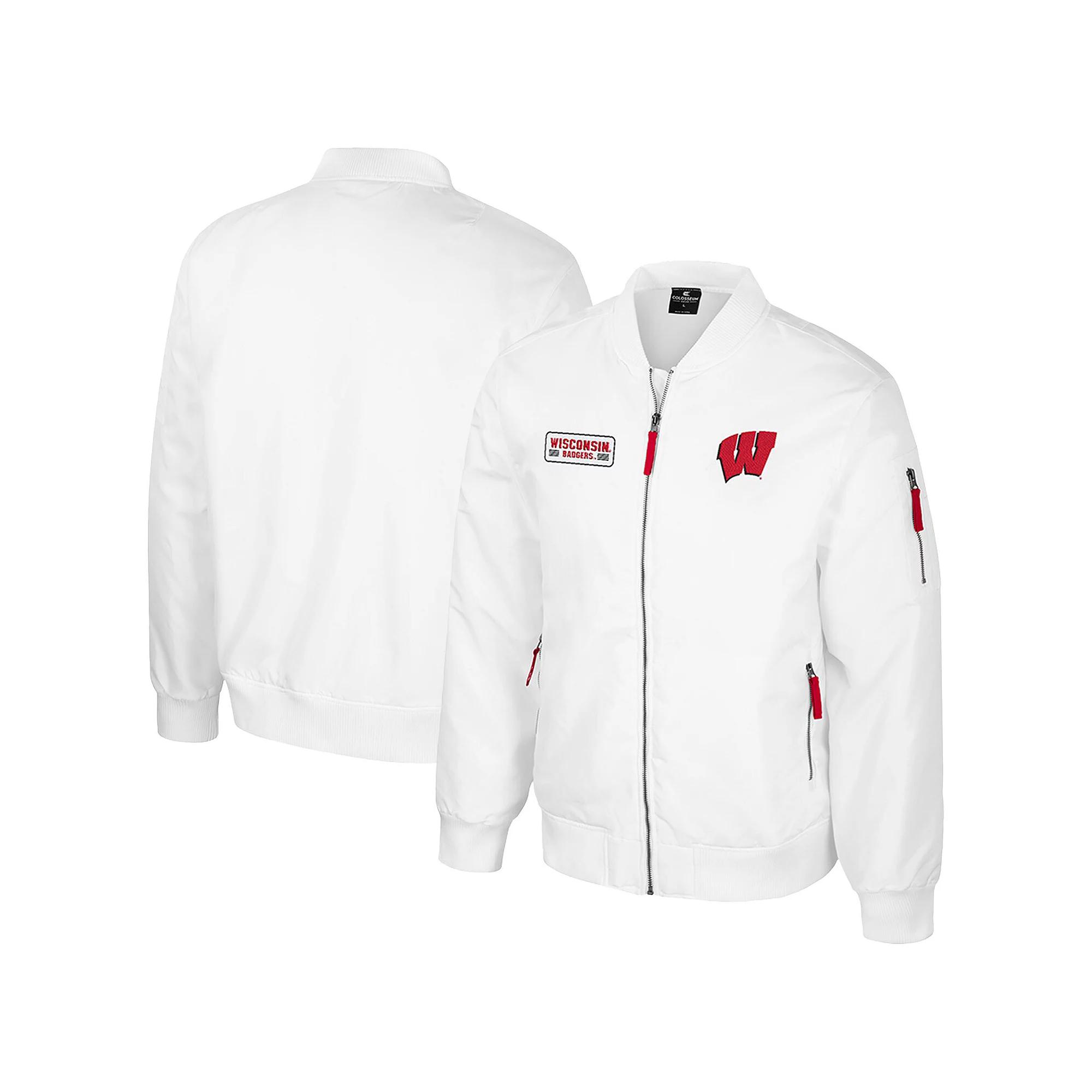 Men's Colosseum  White Wisconsin Badgers White Rabbit Full-Zip Bomber Jacket, Size: Medium Product Image