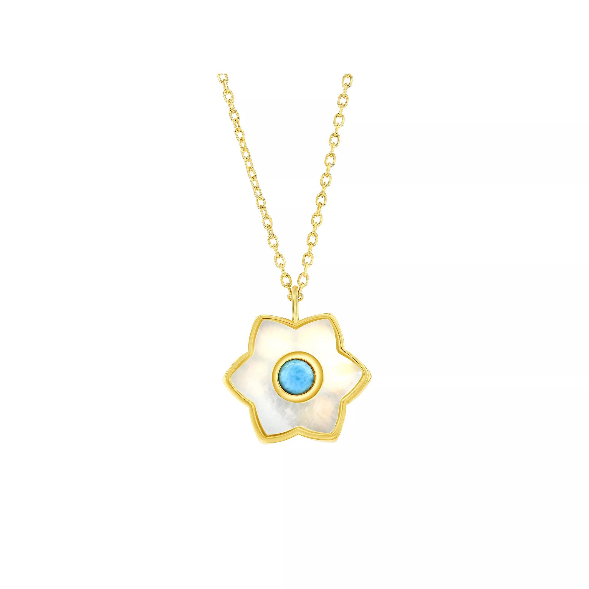 Nautica Rocks Larimar and Mother-of-Pearl Flower Necklace, Women's, Size: 16-18" ADJ, Gold Tone Product Image