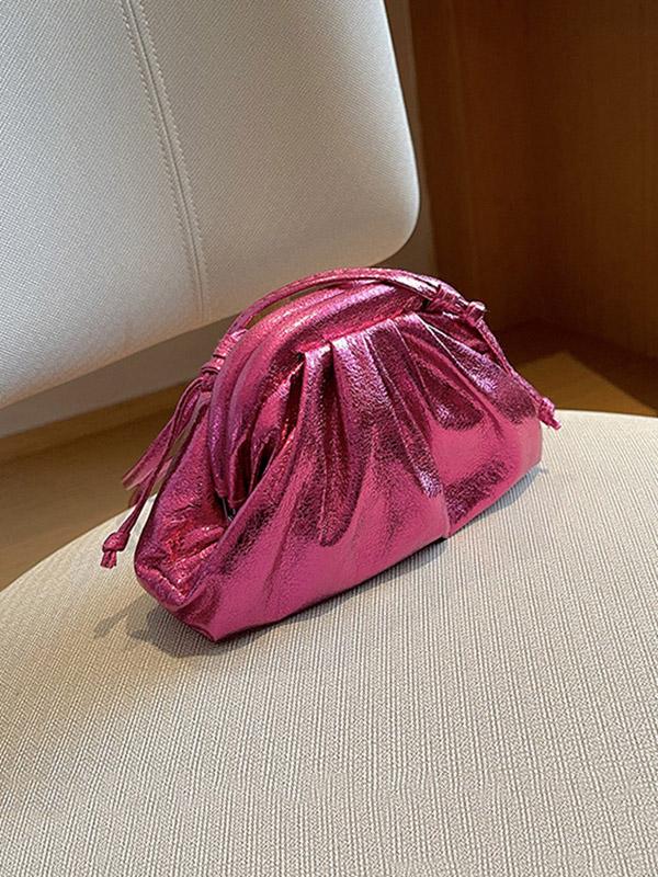 Pleated Shiny Solid Color Bags Crossbody Bags Handbags Product Image