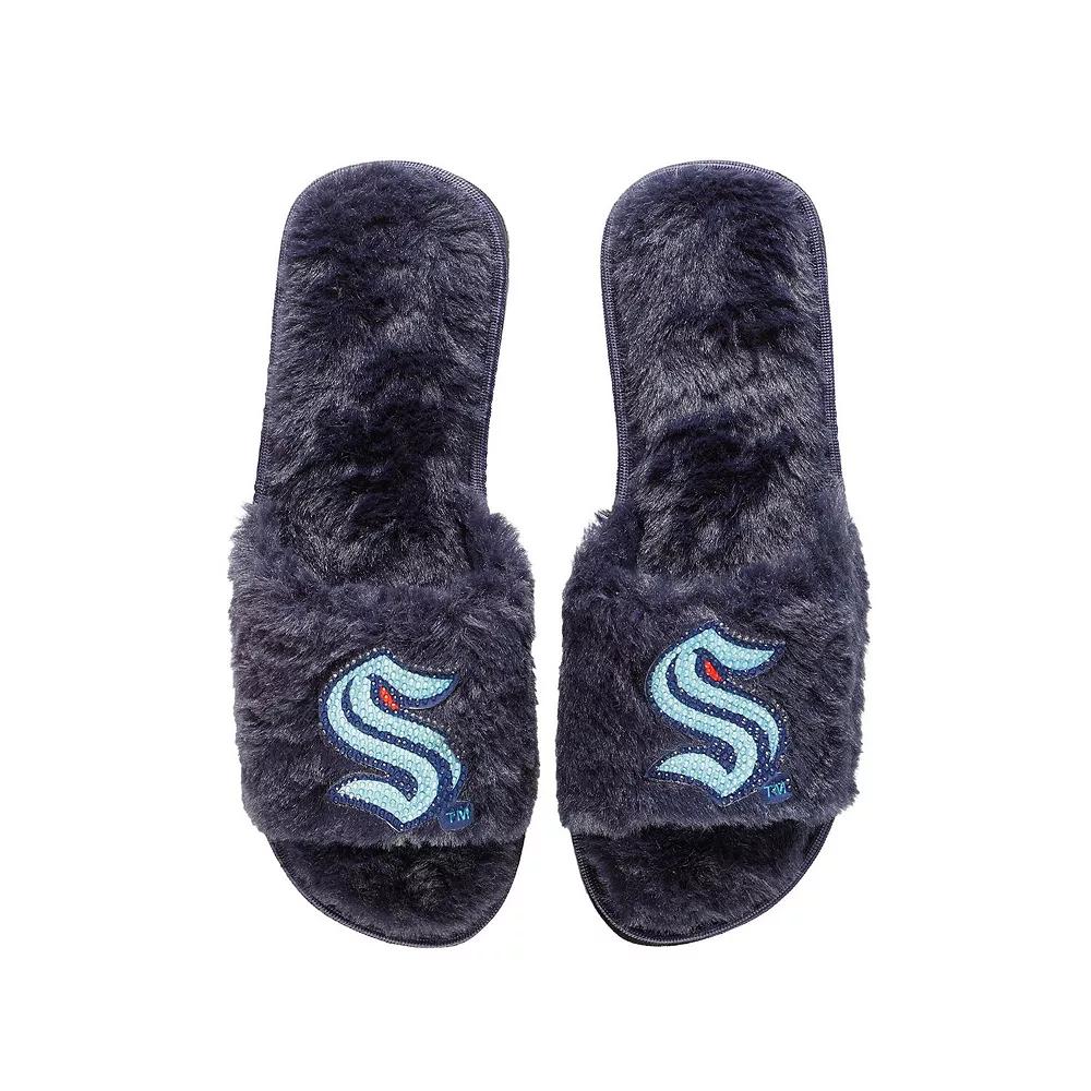 Women's FOCO Deep Sea Blue Seattle Kraken Rhinestone Fuzzy Slippers,  Product Image