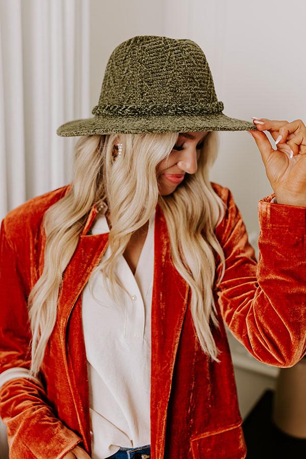 Fall Dreaming Chenille Woven Fedora in Olive Product Image