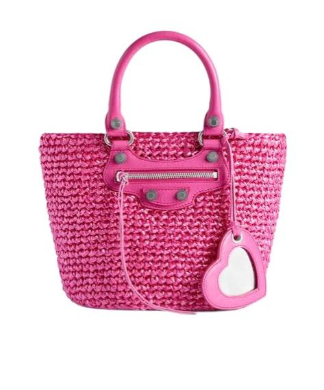 BALENCIAGA Women Fuchsia Raffia Small Le Cagole Panier Handbag In Pink Product Image