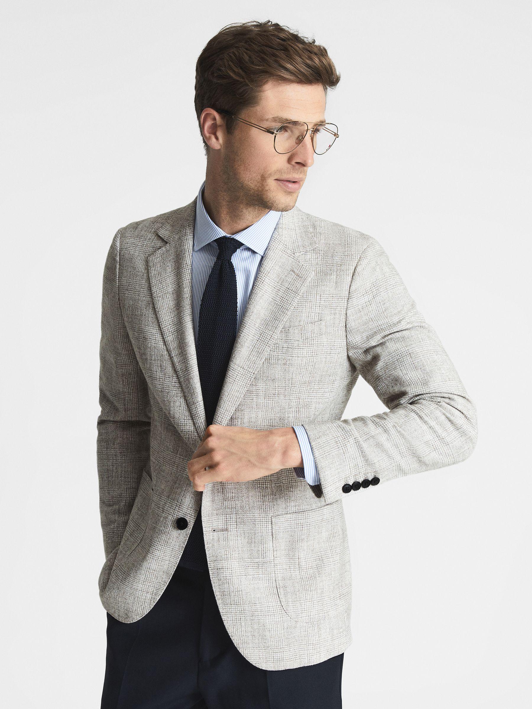 Lindhurst Oatmeal Slim Fit Single Breasted Check Blazer Product Image